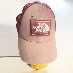 The North Face Mens Trucker Hat Cap Tan Red Mesh Back Canvas Snapback